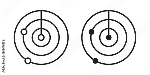 Radar icons. Solid black silhouette and line art outline. Minimal design element,