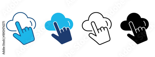Cloud Click Icon Set With Multiple Styles. Vector Illustration