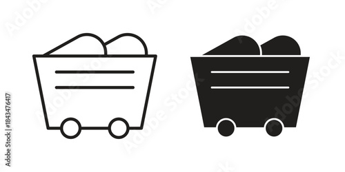 Raw material icons. Solid black silhouette and line art outline. Minimal design element,