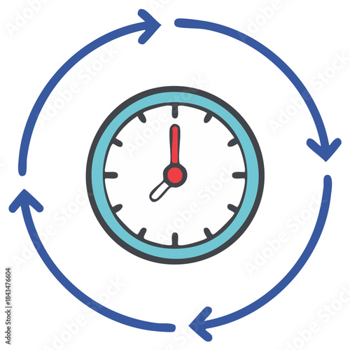 Circular arrows around a clock symbolizing time cycle or schedule