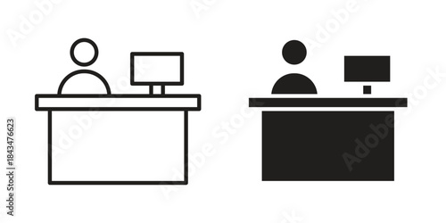 Reception icons. Solid black silhouette and line art outline. Minimal design element,