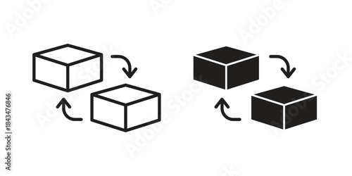 Replacement icons. Solid black silhouette and line art outline. Minimal design element,