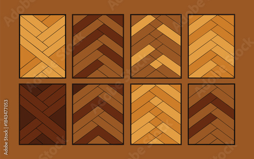 Set of Parquet Flooring Patterns in Herringbone and Chevron Wood Textures