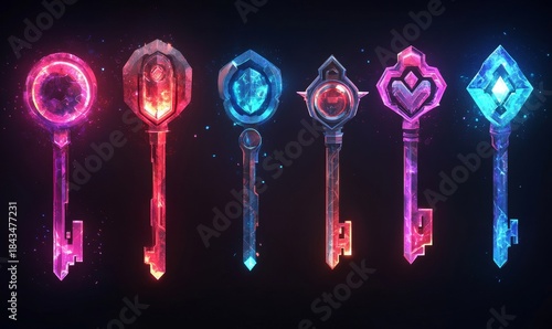 Futuristic key and data protection for cybersecurity, privacy, and 3D password icons in metaverse designs. Abstract digital textures of firewalls to prevent cyber attacks, Generative AI