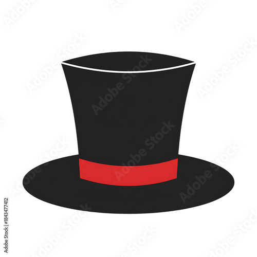 A black top hat with a red ribbon isolated on transparent background