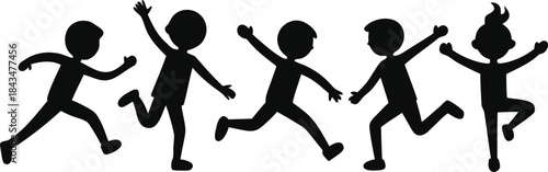 Silhouette Fun: A playful group of children leap and bound with joyous energy, their silhouettes against a vibrant backdrop, capturing the essence of childhood fun and boundless freedom.