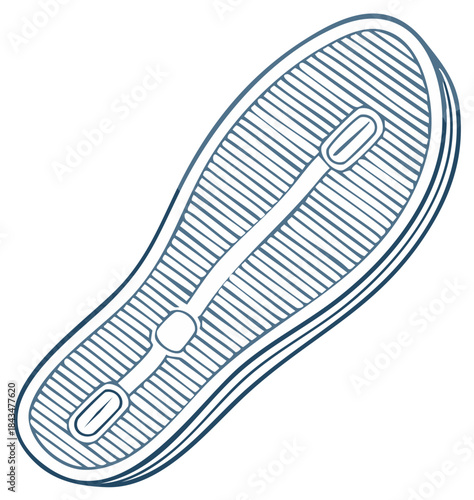 Hand drawn sole of a shoe with a textured pattern and stitching
