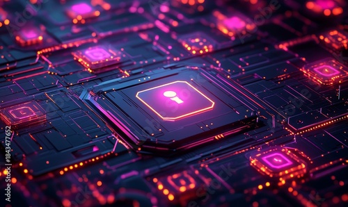 Futuristic key and data protection for cybersecurity, privacy, and 3D password icons in metaverse designs. Abstract digital textures of firewalls to prevent cyber attacks, Generative AI