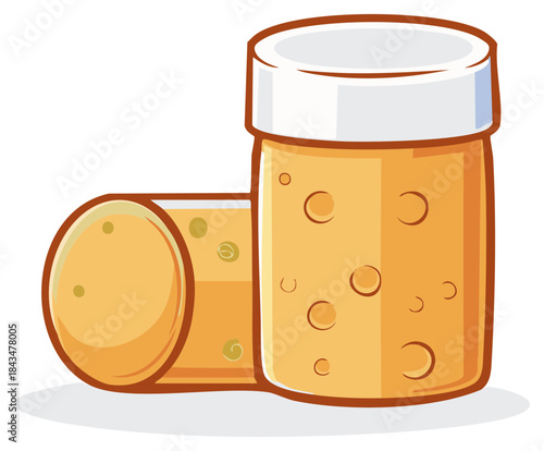 Two cartoon natural cork stoppers, one standing upright and one lying horizontally, in a simple graphic style.