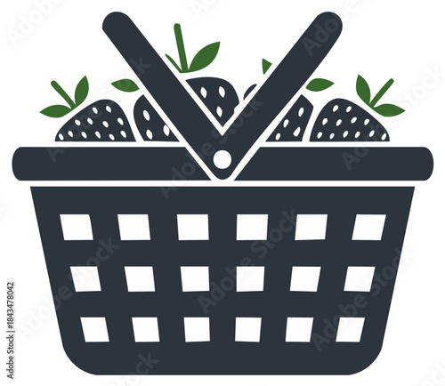 Strawberry Harvest in Woven Basket Freshly Picked Berries Fruit Picking