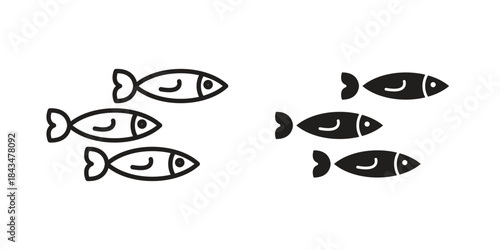Shoal icons. Solid black silhouette and line art outline. Minimal design element,
