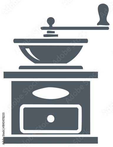 Vintage manual coffee grinder icon, classic kitchen utensil for grinding coffee beans and spices