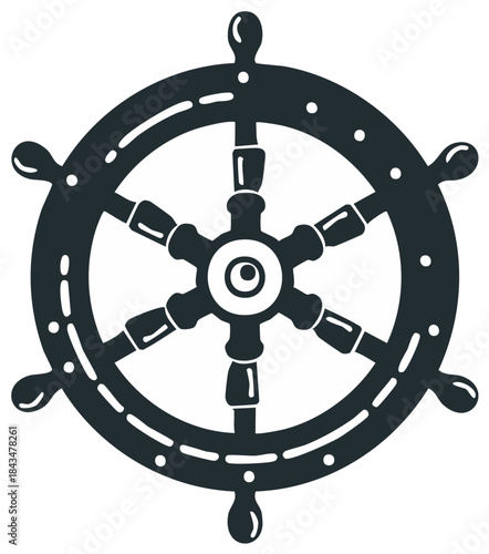 Nautical Helm Icon Vector Graphic, Old Fashioned Sea Vessel Steering Wheel Illustration
