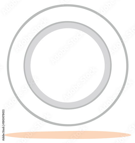 Empty White Plate with Grey Border Round Shape, Circle Food Serving Tableware Design