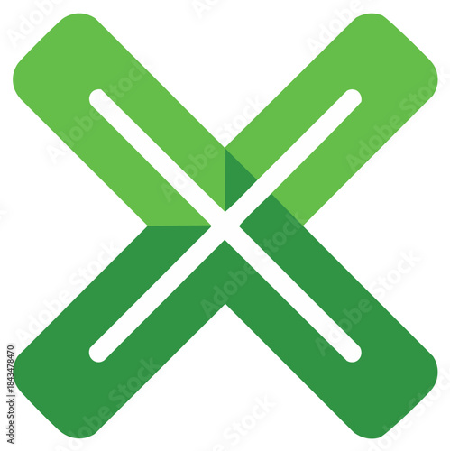 Abstract green cross symbol with white lines representing intersection and connection