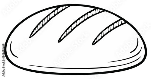 Stylized simple loaf of bread outline drawing with scoring marks on top