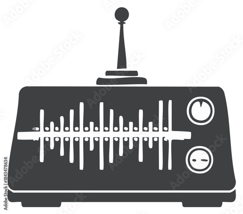 Retro Radio Illustration Silhouette Features Antenna Sound Waves and Tuner Controls