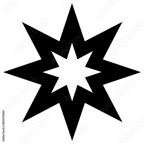 Black and White Abstract Burst Icon, Star, Geometric Sharp Lines