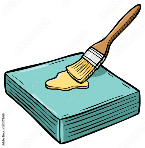 Applying Glue to Paper Sheets with Brush Crafting Adhesive Illustration Art