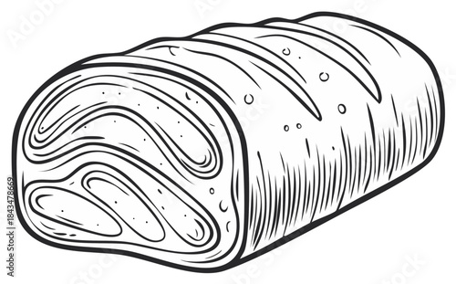 Hand Drawn Sketch of a Loaf of Bread with Swirl Pattern Inside