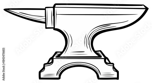 Vintage heavy metal anvil for blacksmithing and forging in a line art style