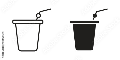 Smoothies icons. Solid black silhouette and line art outline. Minimal design element,