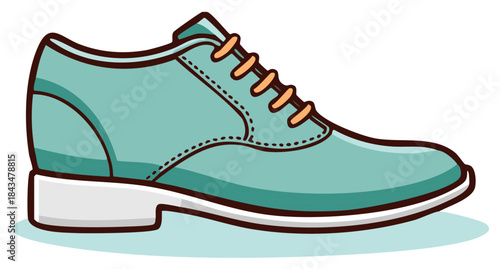 Stylish turquoise leather shoe with white heel and laces for trendy fashion footwear