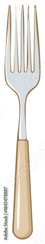 Illustration of a Silver Fork with Wooden Handle Utensil Cutlery Dining Serving