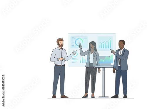 穏やかな前向きさで協働するオフィスチームの知的なひととき｜背景なし・透過PNG・コピースペース