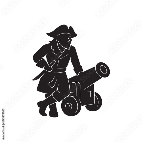  Illustrator Pirate with sword leaning on cannon Silhouette vector