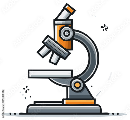 Stylized science laboratory microscope illustration for educational research and scientific discovery