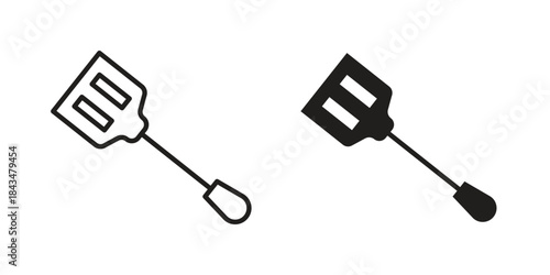 Spatula icons. Solid black silhouette and line art outline. Minimal design element,