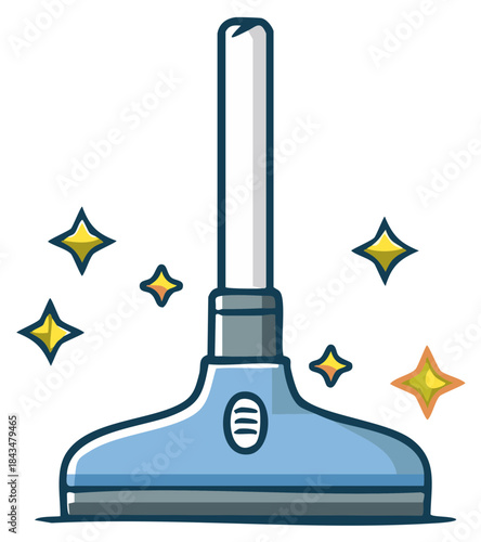 Cartoon Vacuum Cleaner with Shining Stars Illustrating Cleanliness and Hygiene