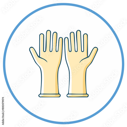 Hands wearing protective gloves vector icon in blue circle frame
