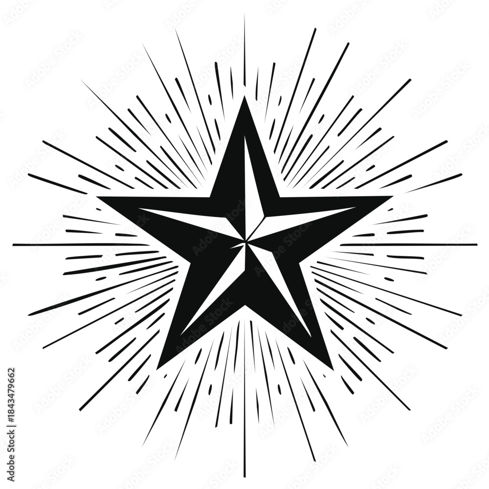 Obraz premium Bold Black Starburst Emblem Radiating Light Rays Graphic Element