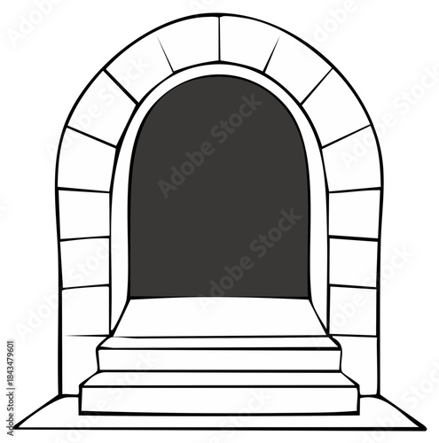 Cartoon Archway with Dark Opening and Steps Illustration
