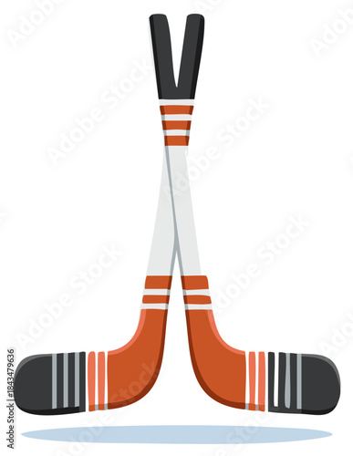 Crossed Hockey Sticks with Orange Stripes for Winter Sports Activities