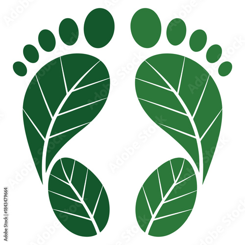 Green leafy footprints symbolizing ecofriendly natural steps towards sustainable living and environmental wellness journey