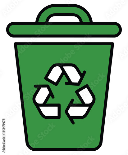 Green recycle bin icon with classic recycling symbol representing waste management and environmental sustainability concepts on transparent background