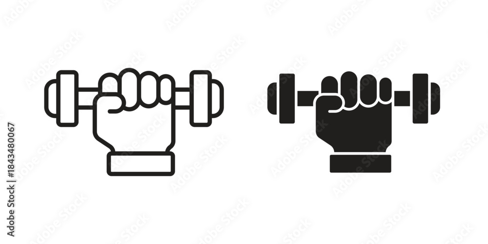 Obraz premium Strength training icons. Solid black silhouette and line art outline. Minimal design element,