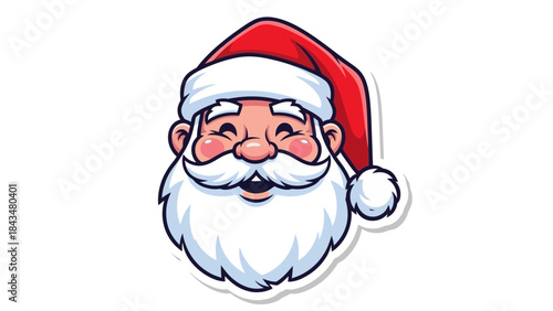 Cheerful Santa Claus head cartoon vector illustration with a friendly smile, featuring a red hat and white beard, isolated on white background