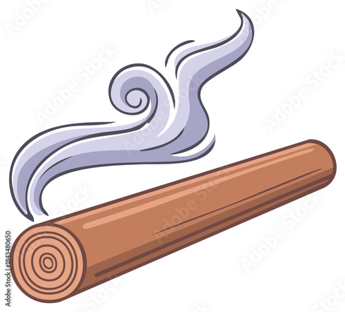 Cartoon illustration of a smoking cigar with swirling smoke coming from it, isolated.