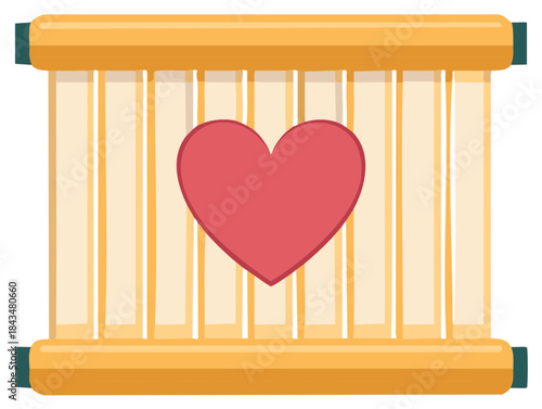 Ancient open scroll with a red heart symbol representing a love letter declaration or romantic vow