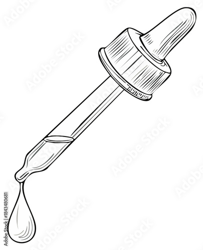 Black and White Vector Illustration of a Laboratory Dropper Dispensing a Single Liquid Drop