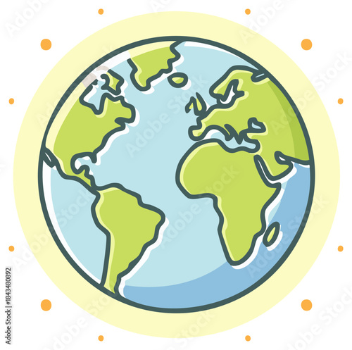 Cartoon Planet Earth Globe with Continents and Oceans Depicted in Playful Style
