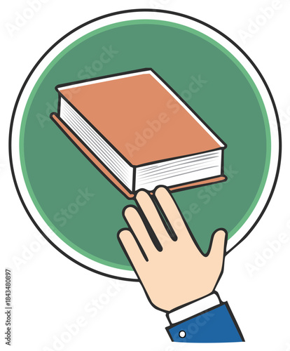 Book and hand illustration, reading and studying graphic, education concept