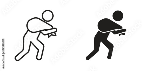 Thief icons. Solid black silhouette and line art outline. Minimal design element,