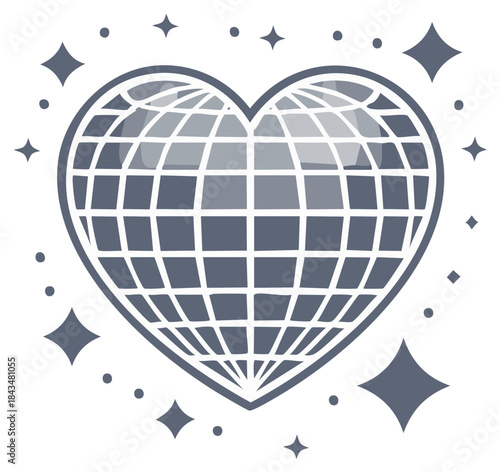 Heart Shaped Disco Ball Surrounded by Sparkles, Celebration and Dance Concept