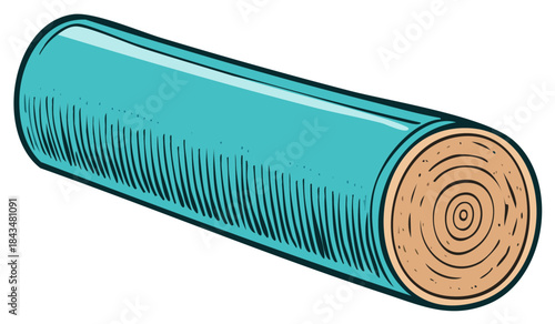 Illustration of a Rolled Yoga Mat with Wood Grain End Detail