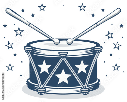 Festive Drum and Drumsticks Surrounded by Stars